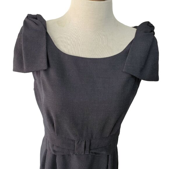 Y2K Marc Marc Jacobs Navy Pin Dot Sheath Dress 10 Wool Blend Belted Bow Back Zip - Picture 3 of 11